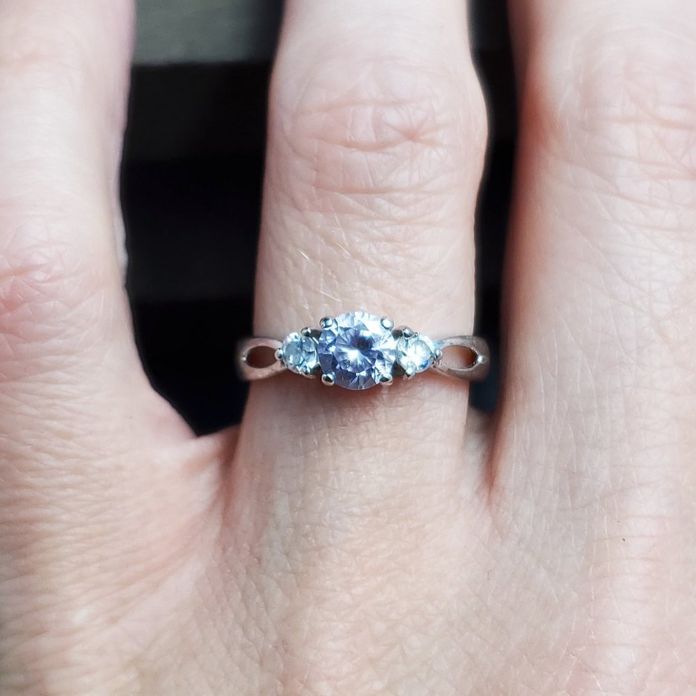 Size 7 Sterling Silver Cute Simple Triple Cubic Zirconia Band Ring
